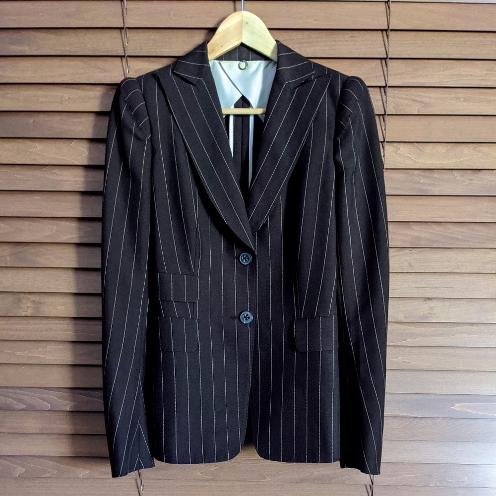 Brown pinstripe single breasted blazer